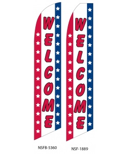 Welcome swooper flag with American flag patern